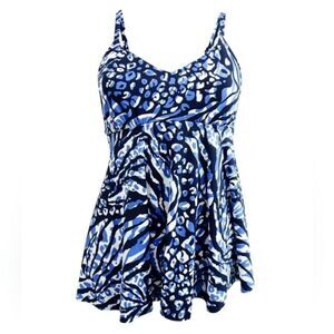 Swim Solutions Women's Printed Underwire Tankini Top Size 12 In Navy Blue